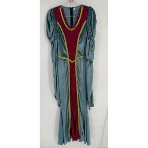 Costumes USA Medieval Renaissance Gown Blue Velvet Brocade Costume Dress Sz S
